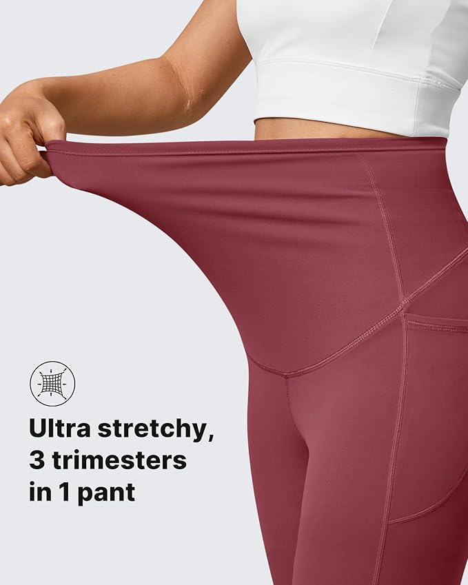 G4Free BareFeel Maternity Leggings with Pockets Over The Belly Stretchy Workout Yoga Pregnancy Pants