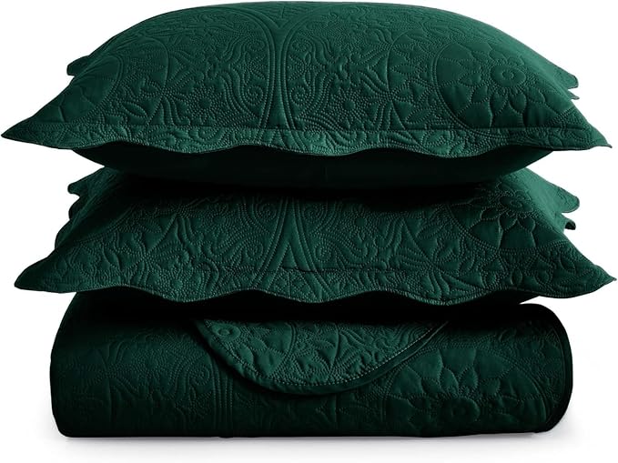 MOONLIGHT20015 10 Pack Twin Quilt Bedding Set (68" x 86") - Bulk Wholesale for Hotels, Guest Bedroom & Airbnbs - Lightweight Microfiber Reversible Floral Embossed Quilts Bedspreads (Emerald)