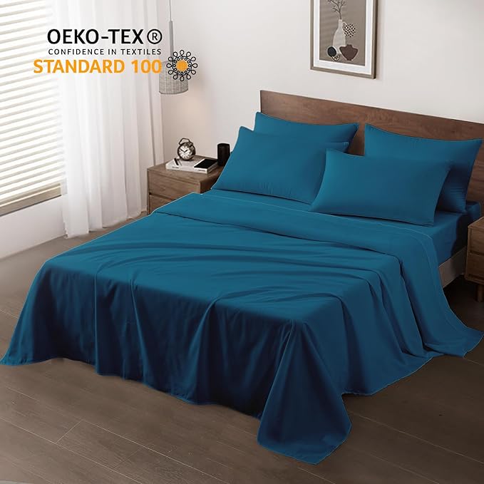 Maple&Stone Full Flat Sheet 6 Pack,Premium Soft & Breathable,Brushed Microfiber Fabric,Anti-Shrinkage & Non-Fading,Bulk Flat Sheets Only Full Size (Teal)