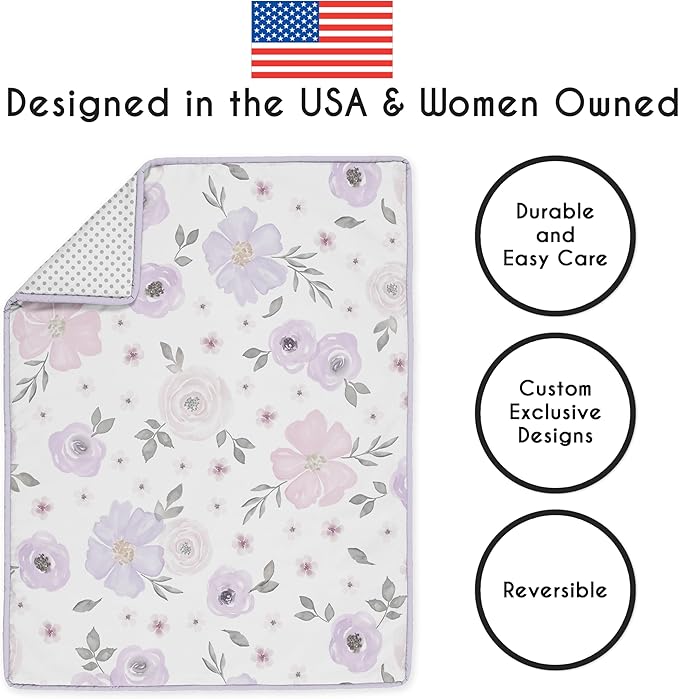 Sweet Jojo Designs 5-Piece Baby Crib Bedding Set (Purple Boho Floral) for Girls, Infants/Nursery incl. Blanket, Fitted Sheet & Crib Skirt (Lavender, Bohemian Shabby Chic, Flower, Farmhouse, Polka Dot)
