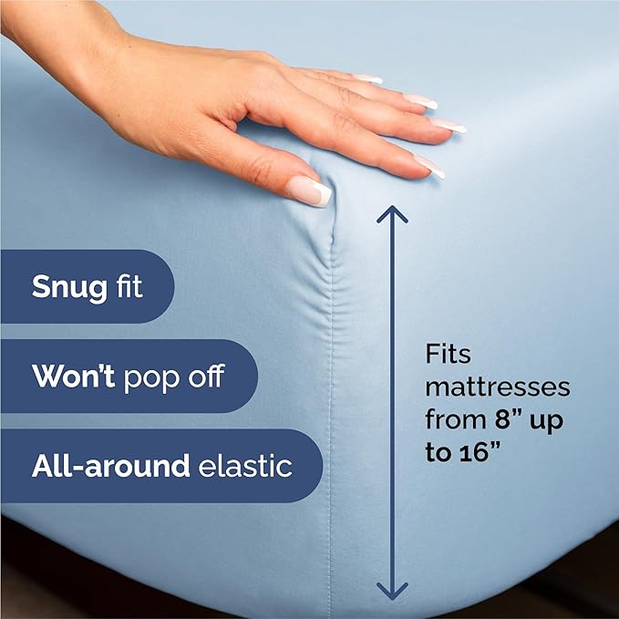 Split King 7 Piece Sheet Set - Comfy Breathable & Cooling - Soft Hotel Luxury Bedding Set with 8-16 Inch Deep Pockets - 1 Flat & 2 Fitted Sheet & 4 Pillowcases - Wrinkle Free & Easy Care - Baby Blue