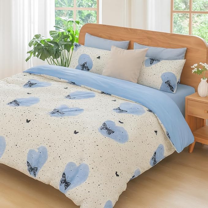 Cornflower Blue Duvet Cover Set Full Butterfly Reversible Bedding Microfiber Soft Lightweight Comforter Cover Pillowcases College Dorm Apartment Bedroom Decor Bedding Essentials Machine Washable