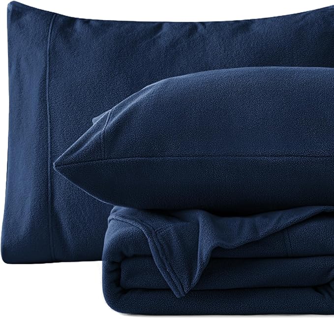 Love's cabin Fleece Twin Sheet Set - 3 Pcs Dark Blue Super Soft Plush Polar Fleece Bed Sheets Set with 16" Deep Pocket,Cozy Warmth for Cold Season(1 Flat Sheet,1 Fitted Sheet,1 Pillow Case)