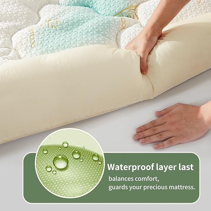 Premium 100% Waterproof Queen Mattress Topper, Breathable Mattress Pad, Rayon from Bambo Bed Protector, Deep Pocket Sheet Cover 8"-21"