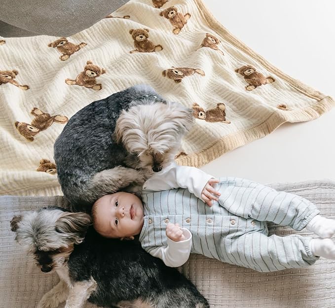 Little Jump 2 Layers Muslin Cotton Baby Blankets - Teddy Bear Toddler Quilt Crib Blanket - Gender Neutral Crib Blanket for Baby Boys and Girls 47"x 47" (Teddy Bears)