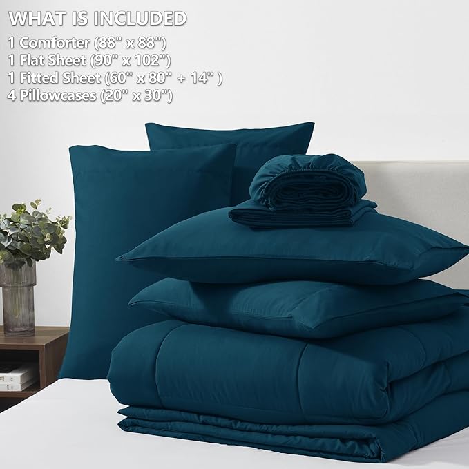CozyLux Queen Size Comforter Sets Lyons Blue, 7 Pieces Bed in a Bag, Blue Comforter Queen Size, All Season Bedding Sets with Stitch Quilted Comforter, Flat Sheet, Fitted Sheet, Pillowcases
