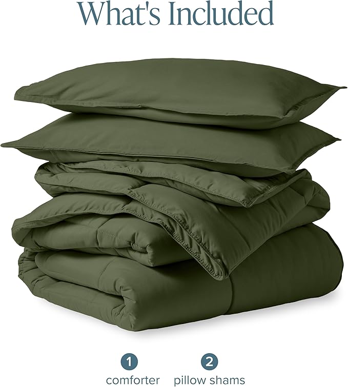 Bare Home Comforter Set - Queen Size - Ultra-Soft - Goose Down Alternative - Premium 1800 Series - All Season Warmth (Queen, Cypress Green)