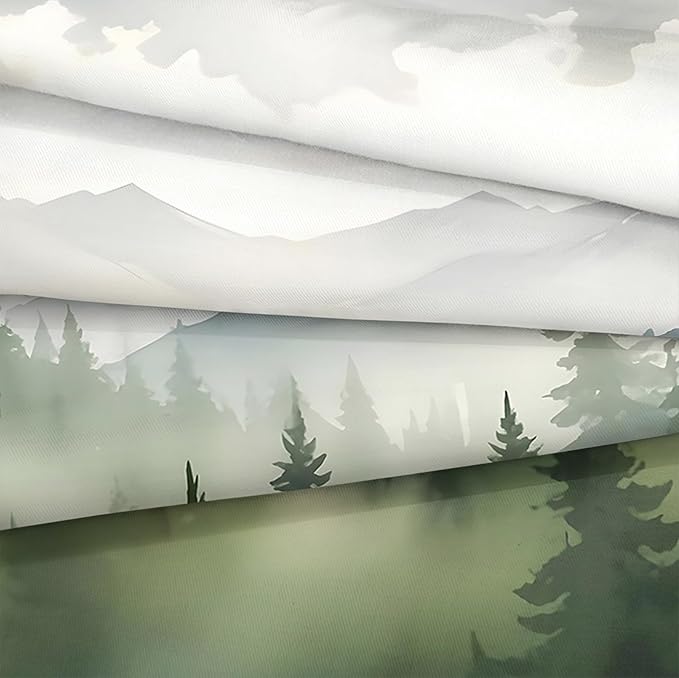 Bedbay Misty Forest Bedding Set Queen Size Nature Mountain Comforter Set Aesthetic Room Decor Cabin Style Quilt Duvet Set 4 Pieces for All Seasons 1 Comforter 2 Pillowcases 1 Cushion Cover