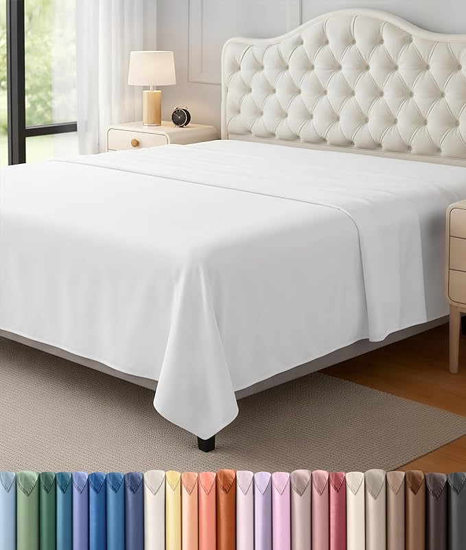 Utopia Bedding Flat Sheet - Soft Brushed Microfiber Fabric - Shrinkage & Fade Resistant Top Sheet - Easy Care - 1 Flat Sheet Only (King, White)