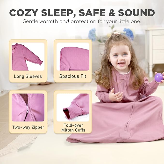 Mama Cheetah Baby Sleep Sack with Sleeves, 0.5 TOG Organic Cotton Wearable Blanket and Two-Way Zipper, Swaddle Transition Long Sleeve Sleeping Bag for Newborn Infant Toddler, 0-6 Months