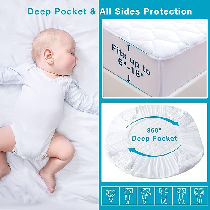 Lunsing Soft Twin Waterproof Mattress Protector, Breathable Twin Size Mattress Pad Cover, 6-16 Inches Deep Pocket, White