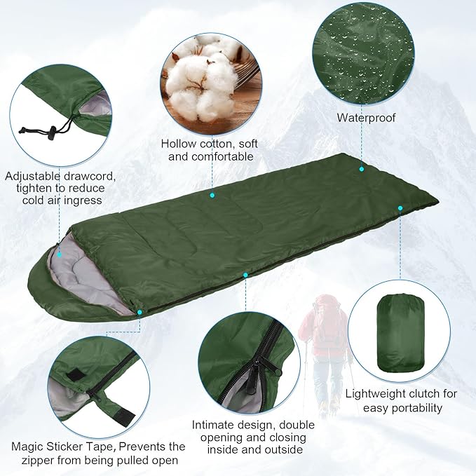 Tudomro 16 Pack Winter Camping Sleeping Bags Bulk for Homeless Adults Cold Weather Lightweight Waterproof Compact Backpacking Sleeping Bag Gifts for Travel Hiking Christmas