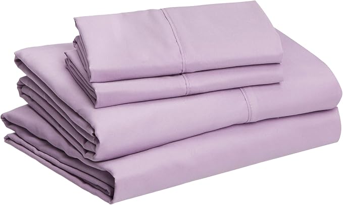 Amazon Basics Lightweight Breathable Ultra-Soft Wrinkle-Free Microfiber 4-Piece Bed Sheet Set with 14-Inch Deep Pockets,Full,Frosted Lavender,Solid,(Pack of 4)