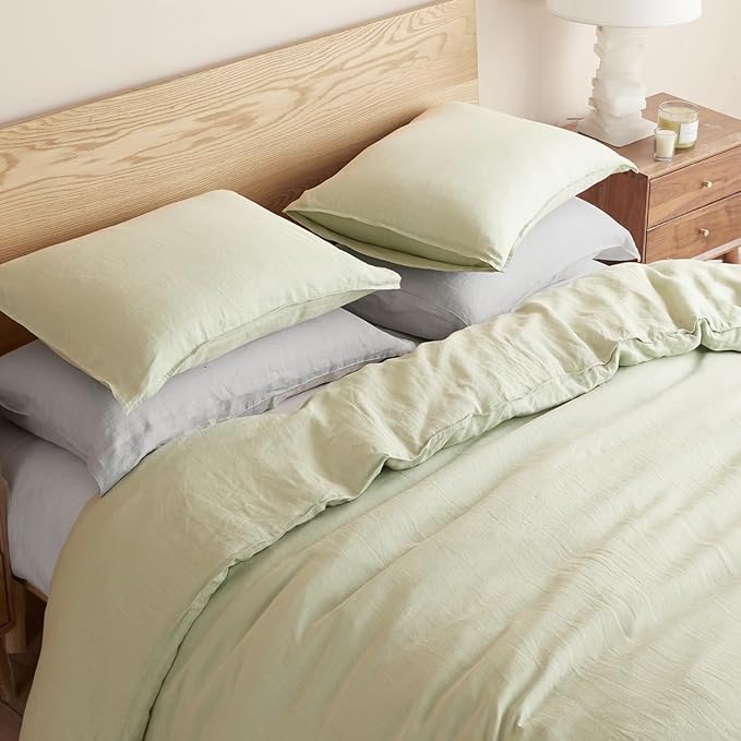DAPU 100% Linen Duvet Cover Set - Pure Natural French Flax Linen with Corner Ties and Zipper Closure Soft Breathable Durable for Hot Sleepers 1 Duvet Cover 2 Pillowcases (Sage Green, King)