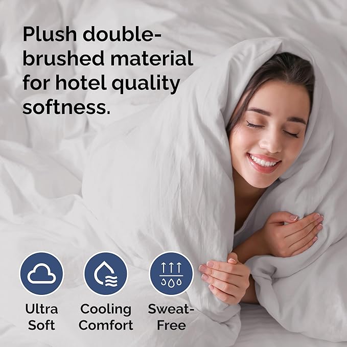 Duvet Cover Full Size - Extra Soft Full Size Duvet Cover - Lightweight & Breathable - Easy Care & Fade Free with Zipper Closures & Ties - 80" x 90" Inches - (French Grey) Comforter Not Included