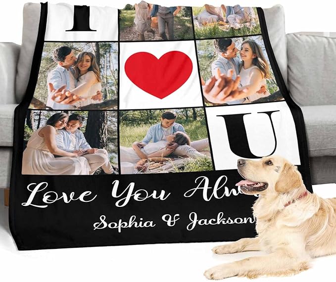 Ships Next Day, Custom Photo Blanket Personalized Valentines Day Blanket for Boyfriend Girlfriend, Couples Blanket I Love You Valentine's Day Birthday Gifts for Wife Husband Him/Her