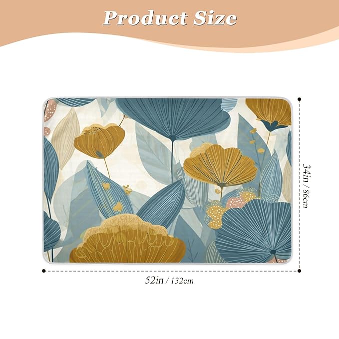Waterproof Bed Pad Reusable Changing Pad Toddler Mattress Protector Large Pee Pad Baby Diaper Pad Soft Washable Liner Retro Blue Boho Flower
