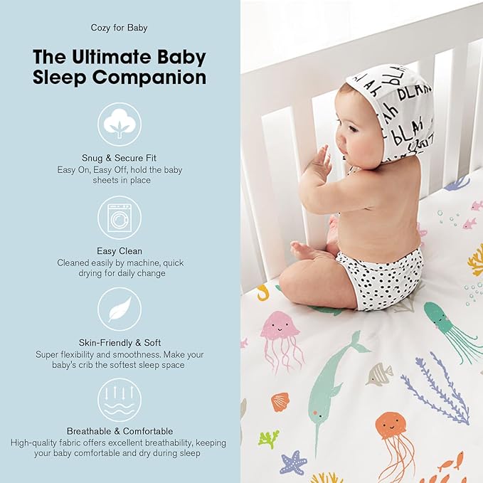 Little Grape Land Mini Crib Sheets 4 Pack, Pack n Play Sheets Fitted 38 x 26 for Boys and Girls, Pack and Play Sheets Compatible with Graco Pack n Play Playard, Pastel Meadow