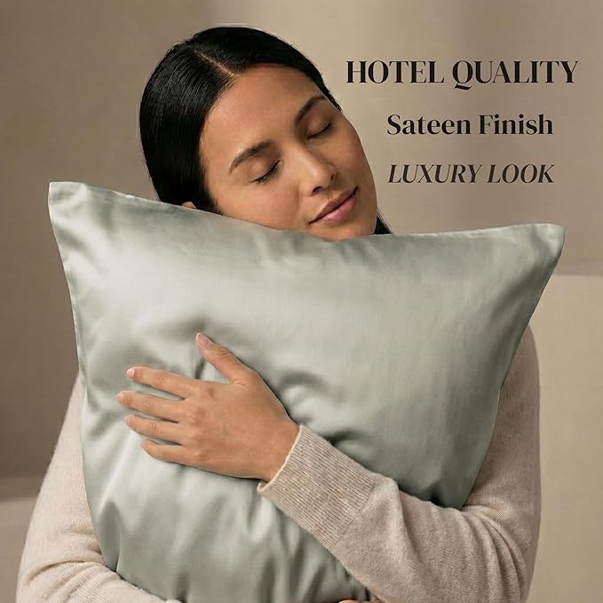 Beckham Hotel Collection 100% Cotton Pillow Cases Standard/Queen Size Set of 2, 500TC, Luxury Sateen Pillowcases, Open End, Breathable, Moisture-Wicking, Aqua Gray