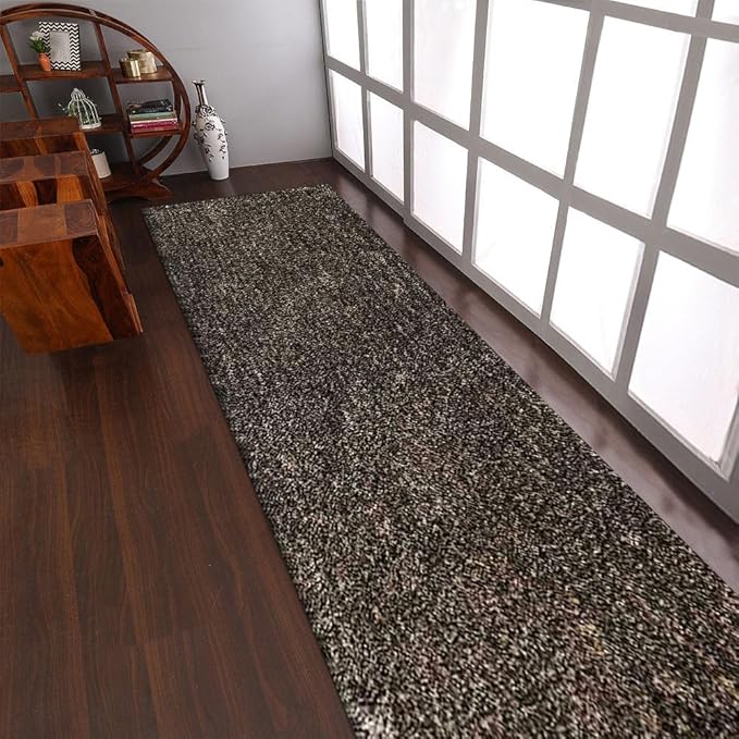 Hand Tufted SHAG Polyester ECO-Friendly Area Rugs - 2'6''x10', Runner, Gray White, Solid Plain Design, High Pile Thick Handmade Anti Skid Rugs for Living Room, Bed Room K00111