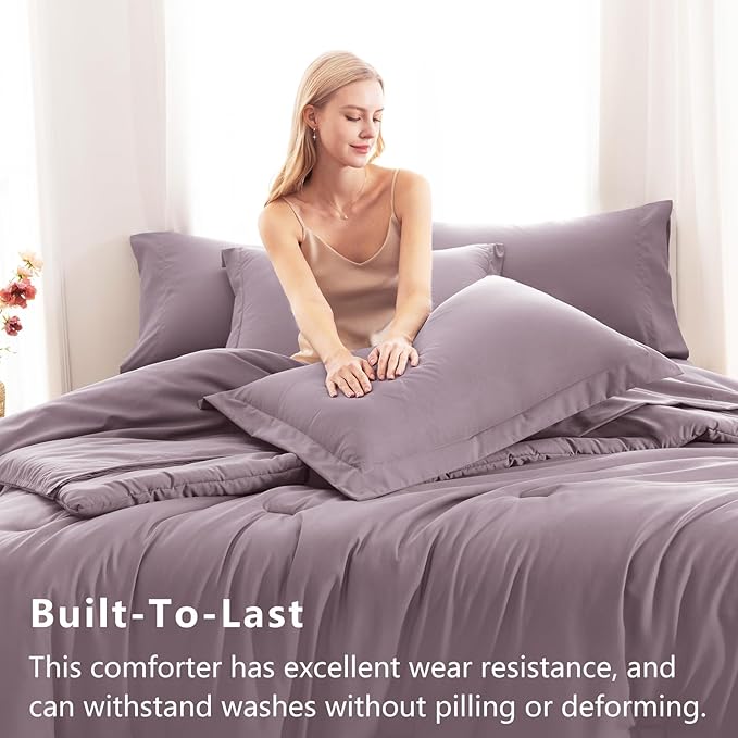 CozyLux Queen Comforter Set Dusty Purple, 7 Pieces Bed in a Bag Queen Comforter Set with Sheets, Bedding Sets with Down Alternative Comforter, Fitted Sheet, Flat Sheet, Pillow Shams and Pillowcases