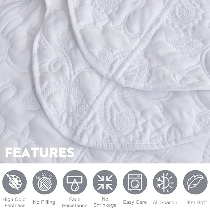 HZ & HY Oversized King Bedspread, Quilted Coverlet Bedding Set, Lightweight Thin Comforter, Reversible, Luxurious, 5 Piece, 100% Microfiber, Pure White