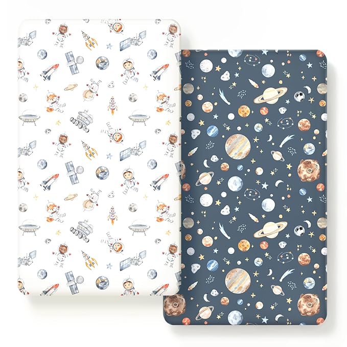 GRSSDER Stretch Ultra Soft Jersey Knit Fitted Crib Sheets Set 2 Pack, Universal Fit All Standard Crib Mattress Pads Safe and Snug, Crib Fitted Sheet with Deep Pocket, Original Design for Baby