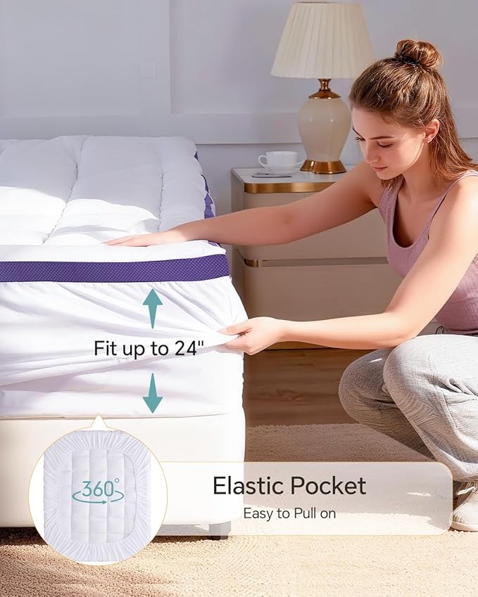 Dual Layer 4 Inch Memory Foam Mattress Topper Twin - 2 Inch Gel Memory Foam and 2 Inch Pillow Top Mattress Pad, 7-Zone Egg Crate Twin Size Mattress Topper(White)