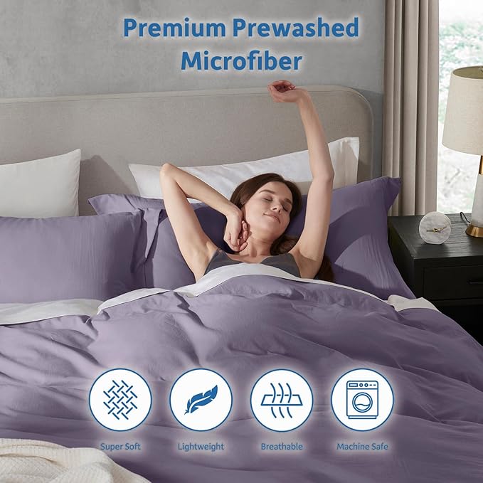 Nestl Twin Duvet Cover Set - Soft Prewashed Grayish Purple Duvet Cover Twin/Twin XL, 2 Piece, with Zipper Closure, 1 Duvet Cover 68x90 inches and 1 Pillow Sham