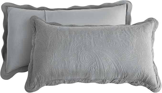 Oversized King Bedspread 138x122 Extra Wide, Ultrasonic Lightweight Bedding Cover, Paisley Pattern, Reversible, 5 Piece, 100% Microfiber, California/Alaskan King, Grey