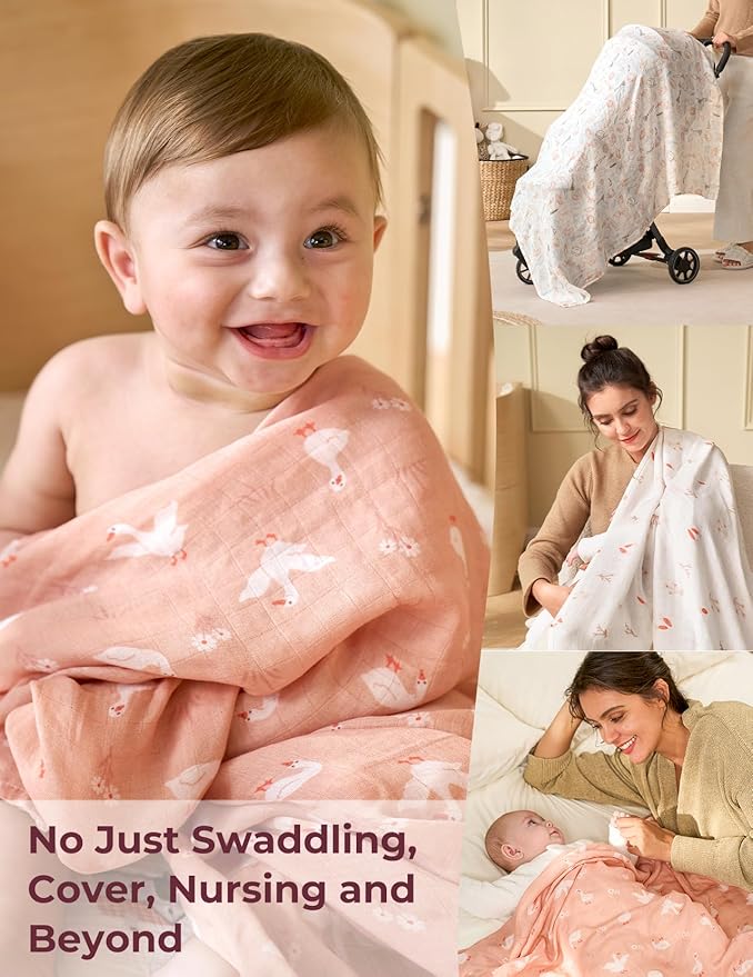 Momcozy Muslin Best Wishes Swaddle Blankets, Ultra Soft Neutral Registry Essentials, Pasture Pals & Pumpkin Dreams, Breathable Large 47'' x 47'' Newborn Boys Girls Receiving Blanket
