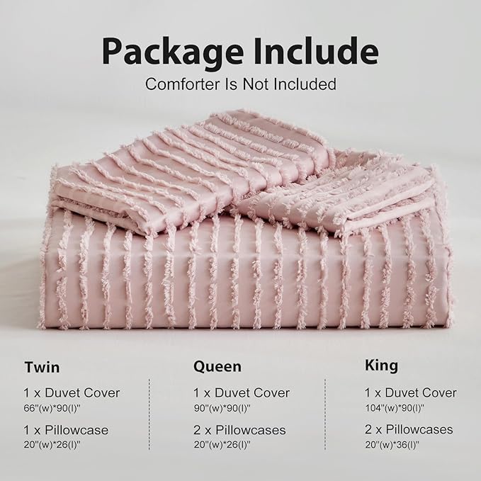 WARMDERN Boho Duvet Cover Set Queen Size, Pink Striped Duvet Cover Microfiber Bedding Set, 3PCS Ultra Soft Breathable Lightweight Tuft Texture Duvet Covers with Zipper Closure(Pink, King)