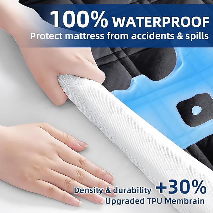 King Mattress Protector, Waterproof Quilted Mattress Pad Cover Fitted Deep Pocket 8"-21", Breathable Noiseless Mattress Cover Soft Cooling Washable Padded for Home Hotel Bedroom, Black