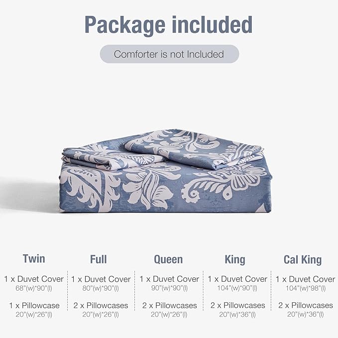 Lekesky Blue Duvet Cover Queen Size, Paisley Patterned Duvet Cover Set with Zipper, 3 Pcs Soft Microfiber Duvet Cover Floral Bedding Set (1 Queen Duvet Cover 90"x90", 2 Pillowcases 20"x26")