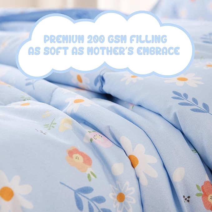 Yibeizi Blue Floral Comforter Set for Girls Twin, Kids Cute Printed Bedding Set with Pillow Sham, Lightweight Soft Breathable Machine Washable Quilted Bed Comforter Set 2 Piece