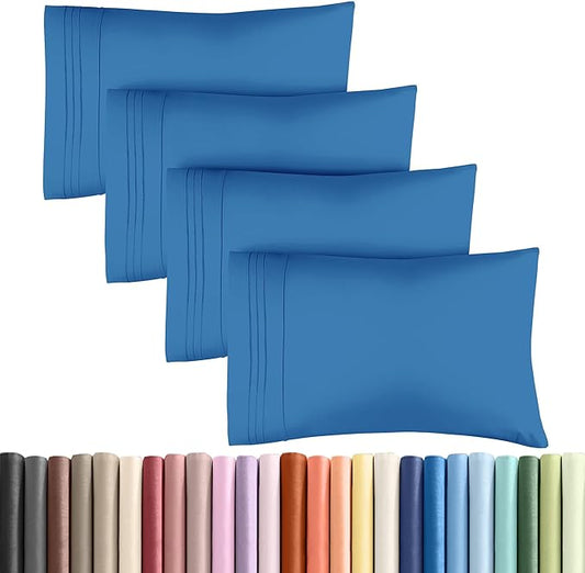 King Pillow Cases Set of 4 - Ultra Soft Hotel Quality Pillowcase Covers - Comfy, Cozy & Wrinkle Free - Shrinkage, Stain & Fade Resistant - Machine Washable Pillow Protectors - 4 Piece Set - Royal Blue