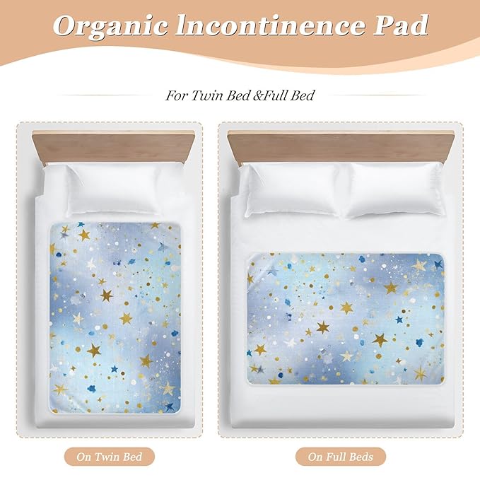 Waterproof Bed Pad Reusable Changing Pad Toddler Mattress Protector Large Pee Pad Baby Diaper Pad Soft Washable Liner Blue Golden Stars