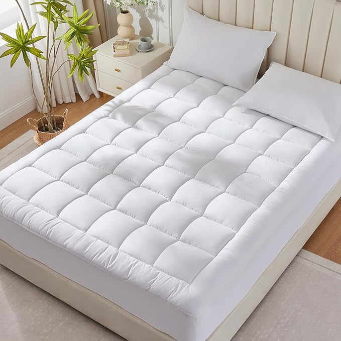 CozyLux Twin Size Mattress Pad Pillow Top Cotton Cooling Mattress Topper 8-21" Deep Pocket Mattress Cover Quilted Fitted Cooling 450GSM Mattress Protector (39x75 inch,White)