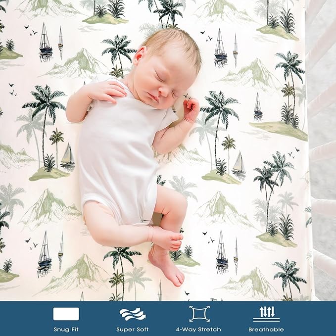 GRSSDER Stretch Ultra Soft Jersey Knit Fitted Crib Sheets Set 2 Pack, Universal Fit All Standard Crib Mattress Pads Safe and Snug, Crib Fitted Sheet with Deep Pocket, Original Neutral Design for Baby