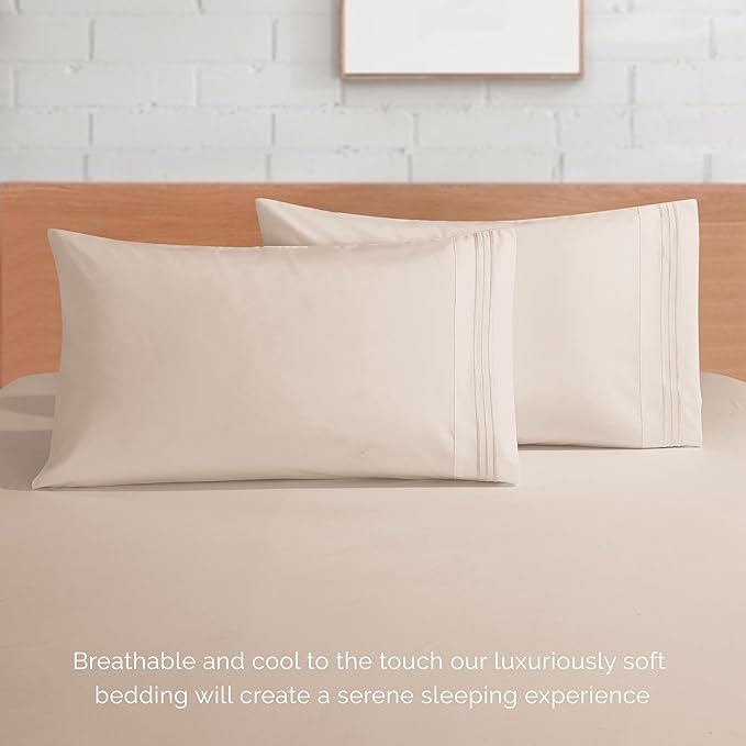 Elegant Comfort Luxurious 1500 Premium Hotel Quality Microfiber 4-Piece Sheet Set, 18-24 Inches Deep - Extra Deep Pocket Sheets - Ultra Soft 4PC Deep Pocket Sheets, King, Cream