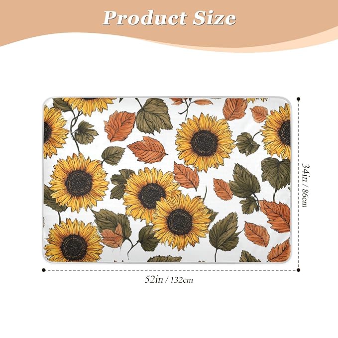 Waterproof Bed Pad Reusable Changing Pad Toddler Mattress Protector Large Pee Pad Baby Diaper Pad Soft Washable Liner White Sunflowers in Autumn