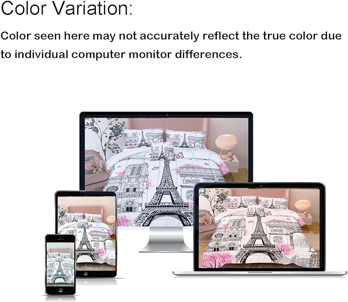 Bedbay Pink Paris Comforter Set Eiffel Tower Duvet Set Aesthetic Bedding for Girls Women Pink and Grey Comforter Quilt Set French Style Summer Lightweight Comforter,No Sheets(Paris,King)