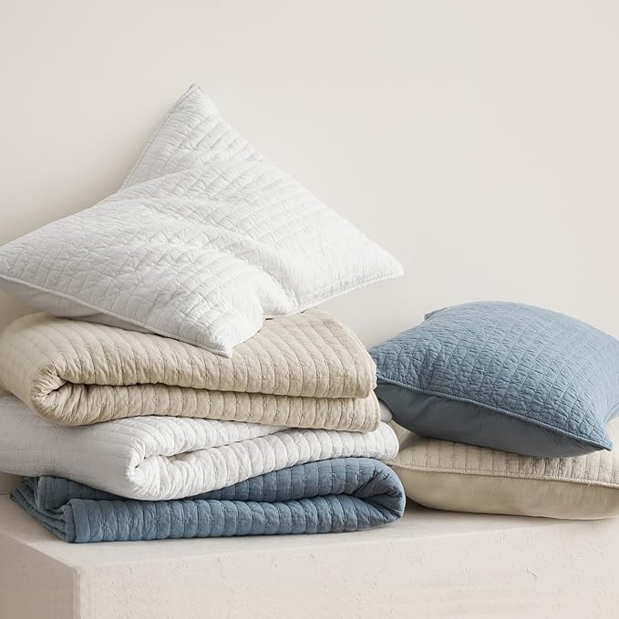 EVERGRACEHOME Cross Stitch Pre-Washed Cotton Quilt Bedding Set Queen Size, Oversized 3 Pieces Lightweight Bedspread Coverlet for All Season, with 2 Matching Shams, Bright White, 92"x96"