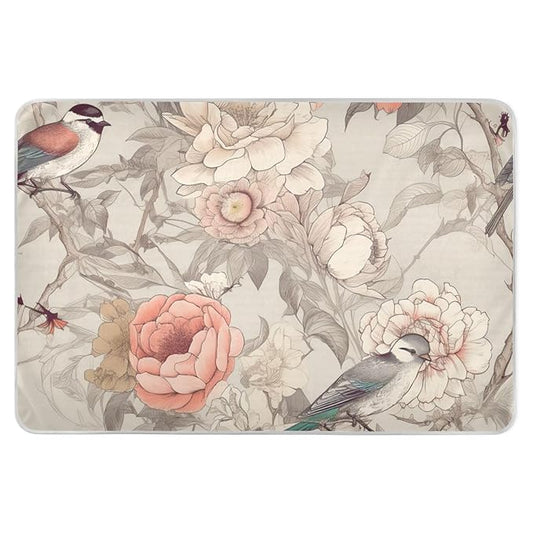 Waterproof Bed Pad Reusable Changing Pad Toddler Mattress Protector Large Pee Pad Baby Diaper Pad Soft Washable Liner White Peony Bird