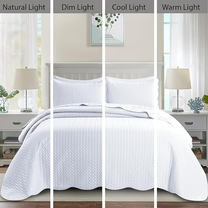 MOONLIGHT20015 8 Pack Quilt King Size Bedding (106" x 96") - Bulk Wholesale for Hotels, Guest Bedroom & Airbnbs - Lightweight Microfiber Reversible Embossed Quilts Bedspread (White)