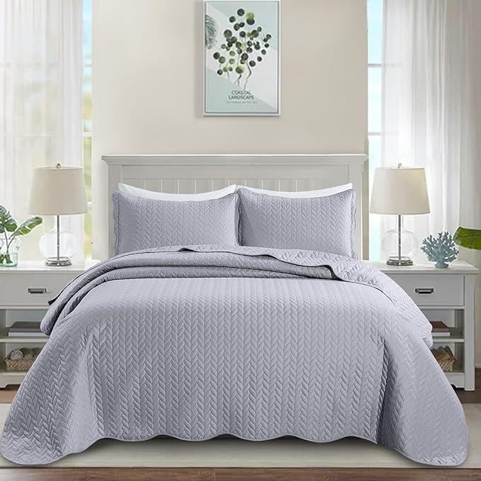 MOONLIGHT20015 8 Pack Quilt King Size Bedding (106" x 96") - Bulk Wholesale for Hotels, Guest Bedroom & Airbnbs - Lightweight Microfiber Reversible Embossed Quilts Bedspread (Silver)