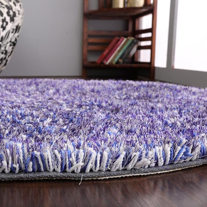 Hand Tufted SHAG Polyester ECO-Friendly Area Rugs - 10'x10', Round, Blue White, Solid Plain Design, High Pile Thick Handmade Anti Skid Area Rugs for Living Room, Bed Room K00111