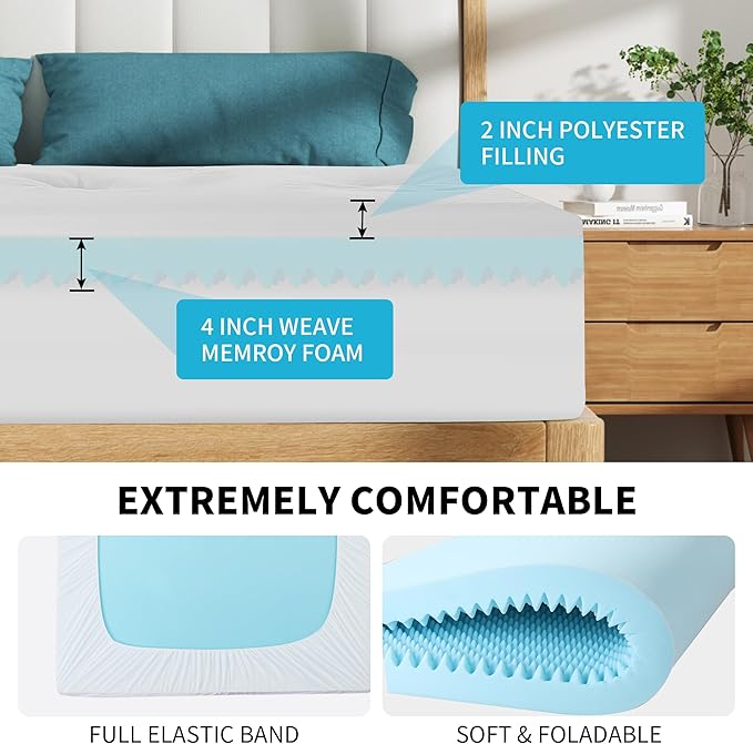 HOMBYS 6 Inches Thickness Mattress Topper Twin Size, Dual Layer Design Soft Pillow Top Mattress Topper, Puffy Mattress Pad Topper for Back Pain Reilef