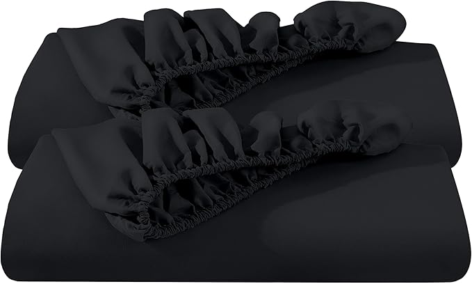 Bare Home 2-Pack Fitted Bottom Sheets Queen - Premium 1800 Ultra-Soft Wrinkle Resistant Microfiber - Deep Pocket (Queen, Black)