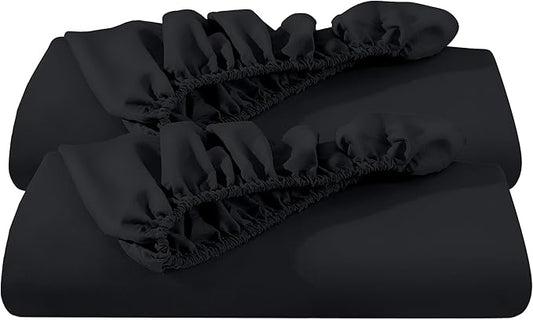 Bare Home 2-Pack Fitted Bottom Sheets King - Premium 1800 Ultra-Soft Wrinkle Resistant Microfiber - Deep Pocket (King, Black)